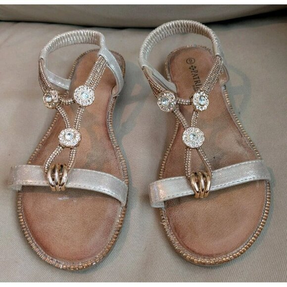 Sz 9 Patrizia Spring Step Soft Gold Charmer Sandals T-Strap Crystal Strap Jewels - Picture 2 of 9